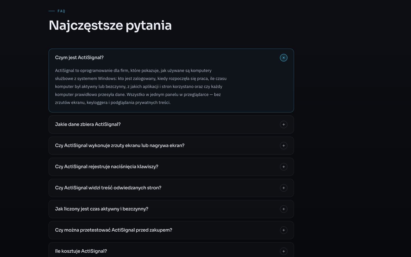 ActiSignal — FAQ — screenshots, keylogging, websites, free trial