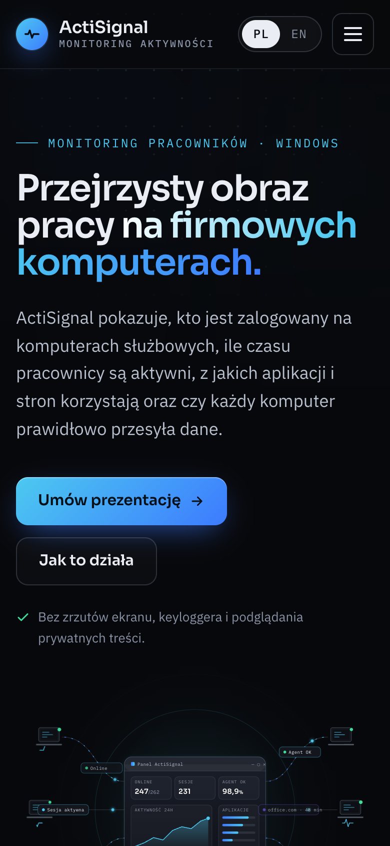 ActiSignal — Product website on mobile