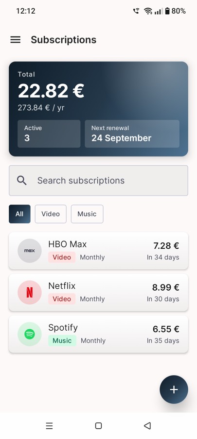 Griff Keeper — Abos — Gesamtkosten, nächste Verlängerung, Suche und Kategoriefilter