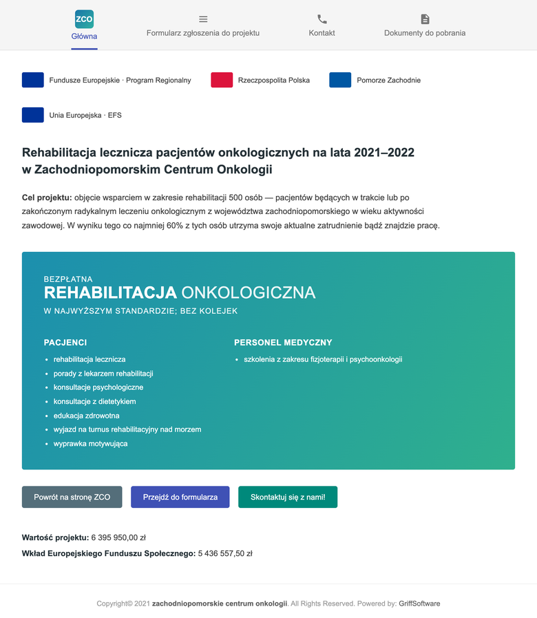 Oncology Rehabilitation — The home page on mobile