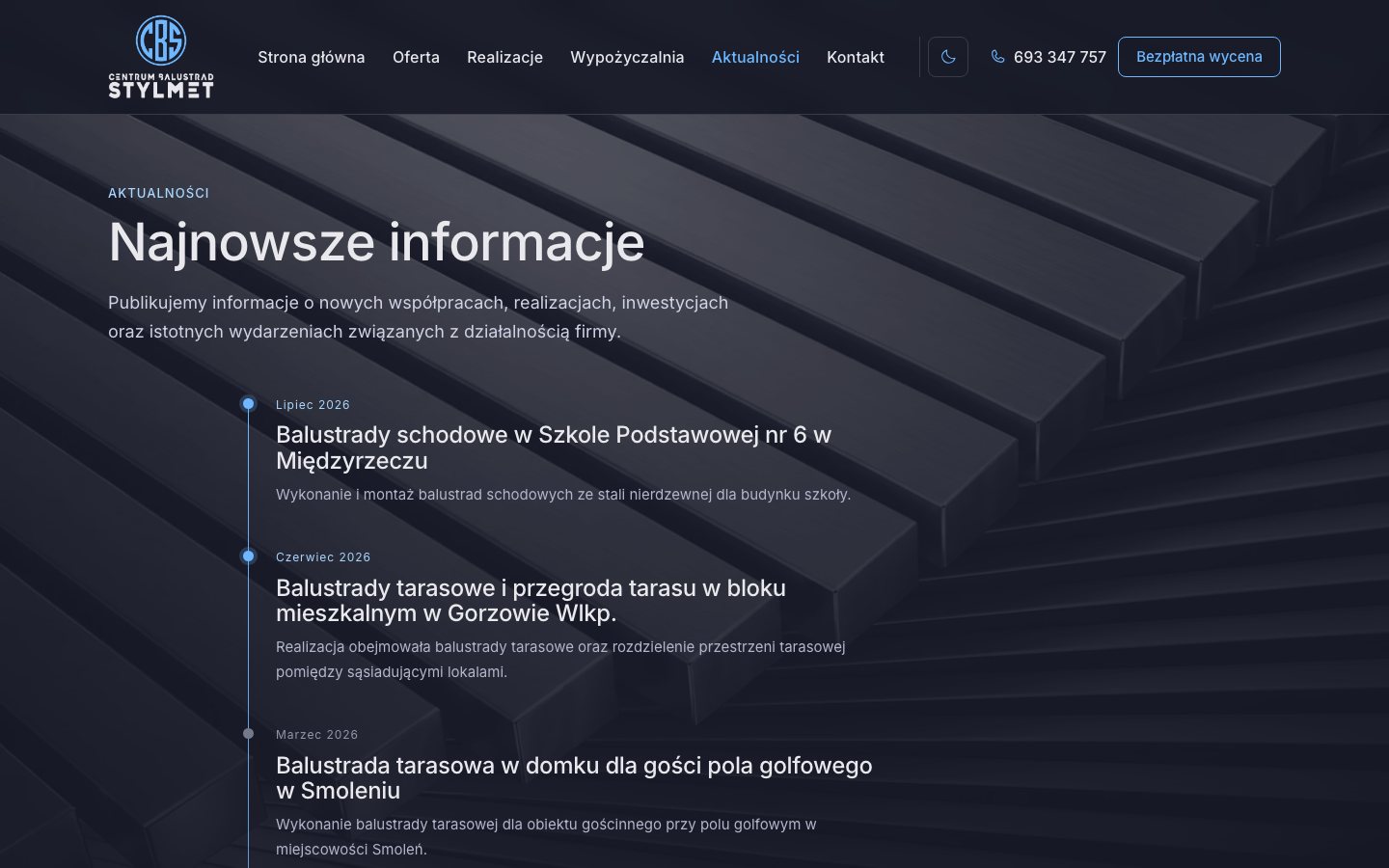 STYLMET — Geländerzentrum — Aktuelles — eine Zeitleiste der letzten Projekte